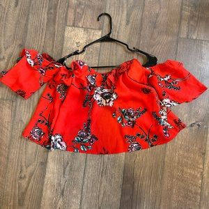 Red medium off the shoulder flying tomato top. Never worn